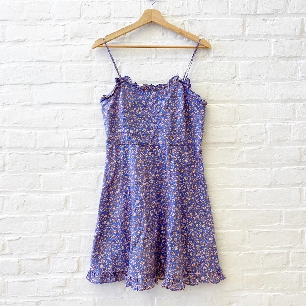 Madewell || Cami Ruffle-Hem Mini Dress in Summer Vines Blue Floral 2